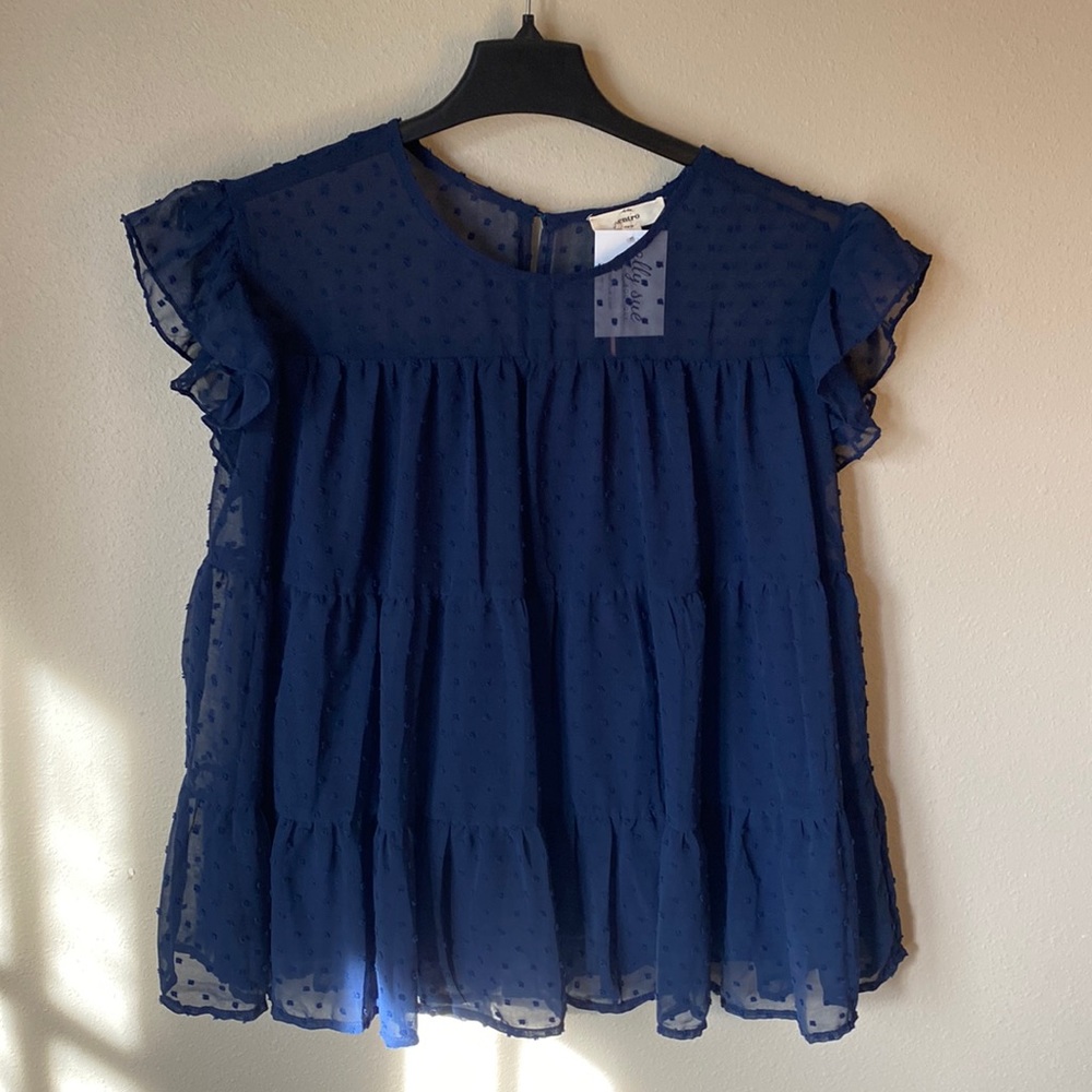 NWT Navy Dot Babydoll Top